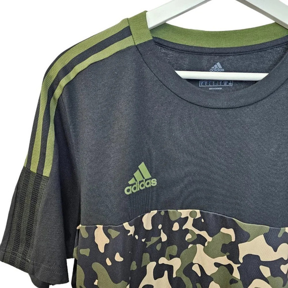Adidas Mens Camo  3 Striped Tee Size Large Black Green - Picture 4 of 7